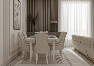 طاولة طعام بتصميم نيو كلاسيك - أوف وايت جريج داكن