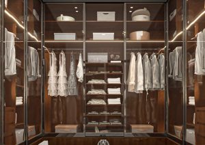 غرفة ملابس بتصميم مودرن فاخر - خشبي داكن -1