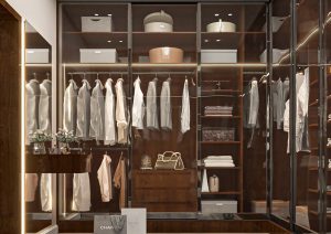 غرفة ملابس بتصميم مودرن فاخر - خشبي داكن -2