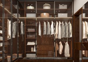 غرفة ملابس بتصميم مودرن فاخر - خشبي داكن -3